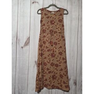 Max Sundress Womens XS Brown Floral Rayon Tassel Boho Midi Sleeveless Summer